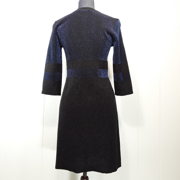 Tory Burch metallic blue / black shimmer striped wool Sheath dress size small - Picture 8 of 14